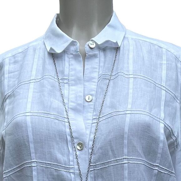 J. Jill Love Linen Tunic Blouse Women's Medium White Pintuck Plaid Button Front - Picture 3 of 15